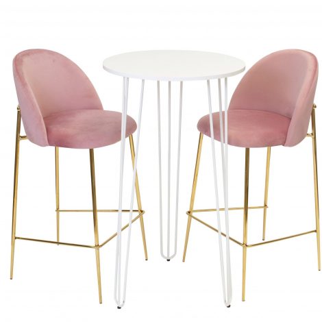 Cocktail Table – Round White Top With White Hairpin Legs