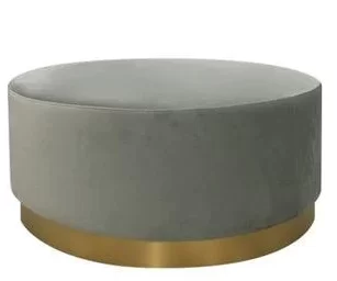 Ottoman – Soft Grey with Gold Base Round – Large
