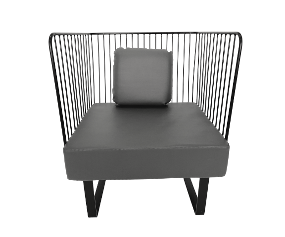 Single Seater Chair, Wire, Black, Grey Cushions