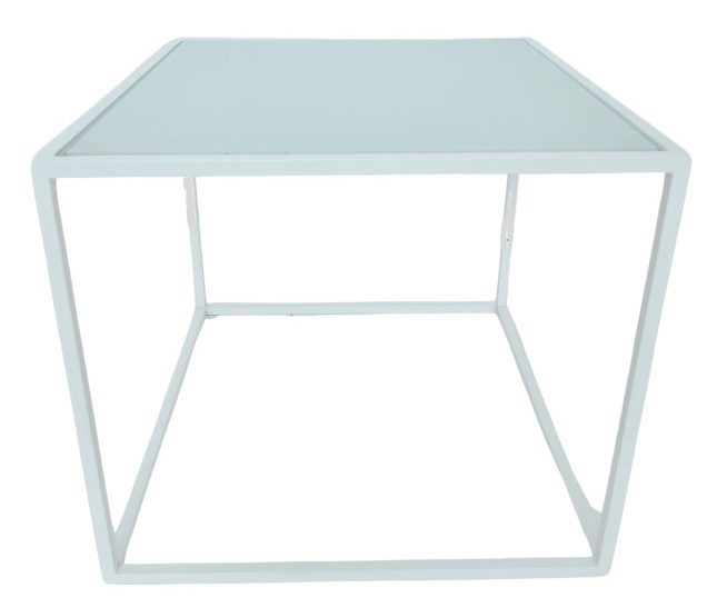 Side Table, White, Square With Frosted Glass Top