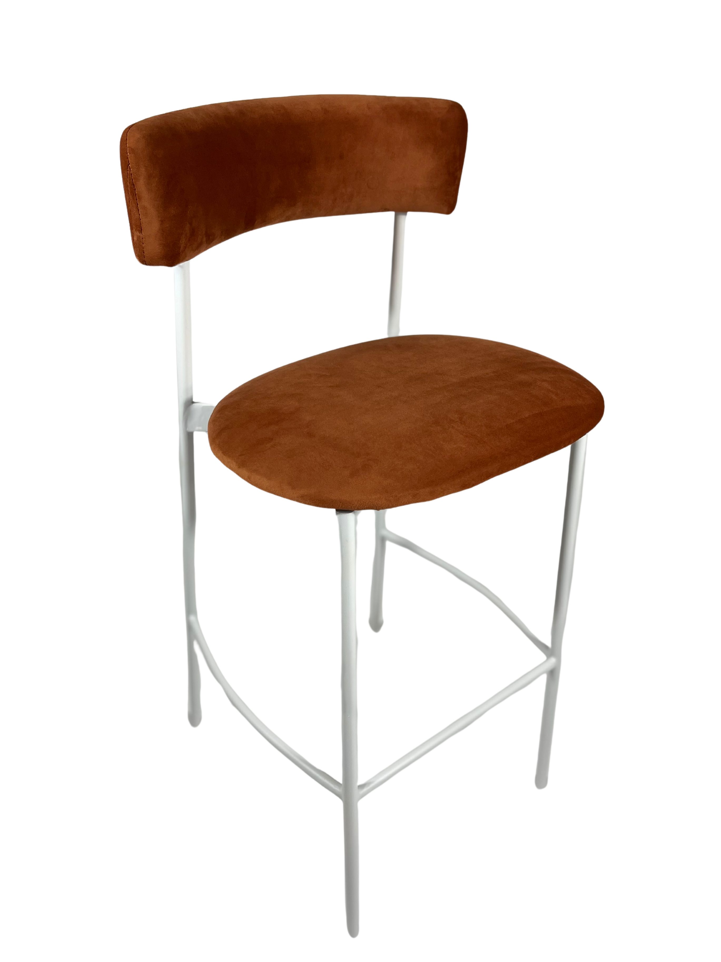 Luxe Haven Bar Stool – White Frame – Burnt Orange Velvet Cushion