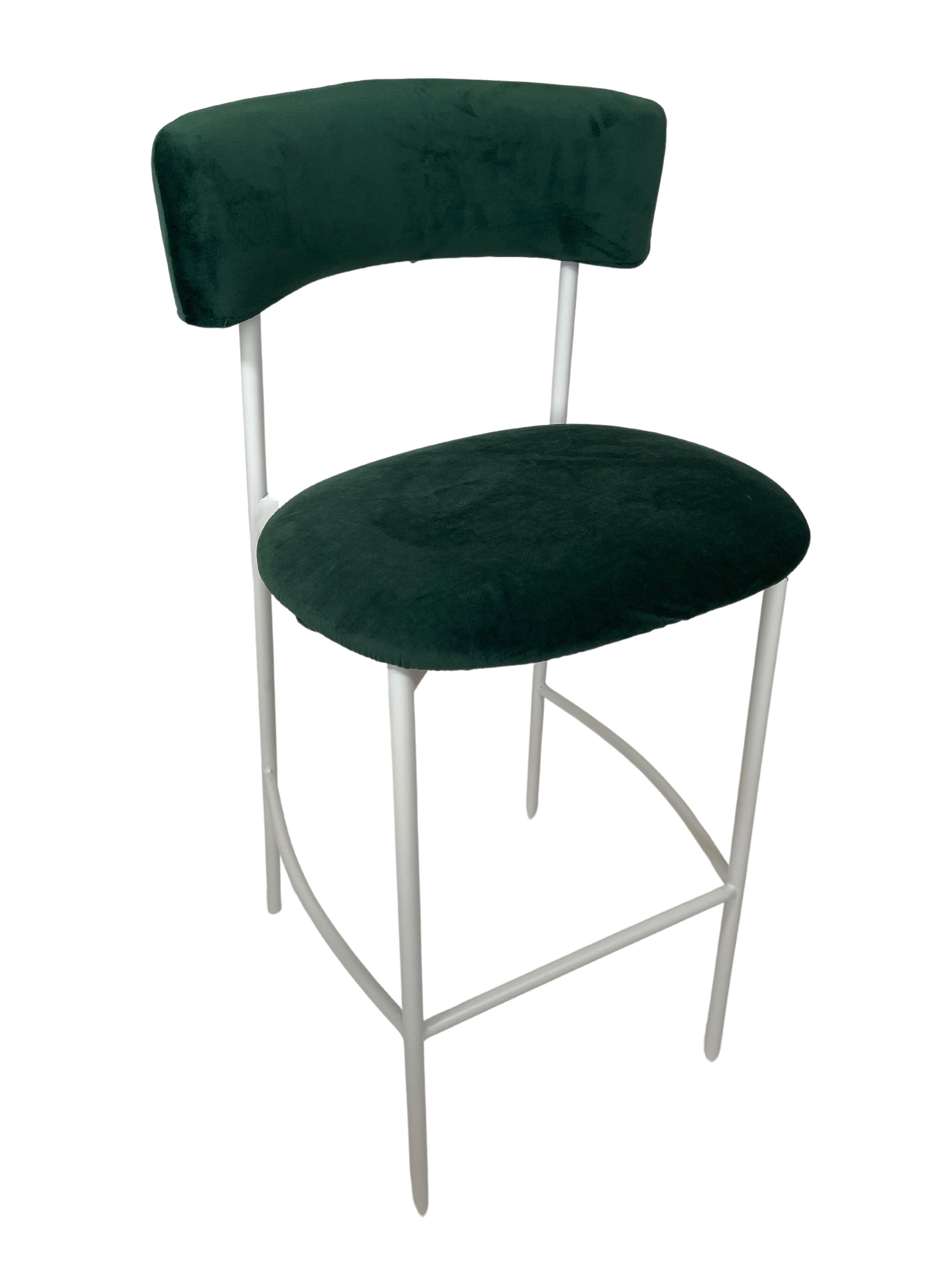 Luxe Haven Bar Stool – White Frame – Emerald Green Velvet Cushion